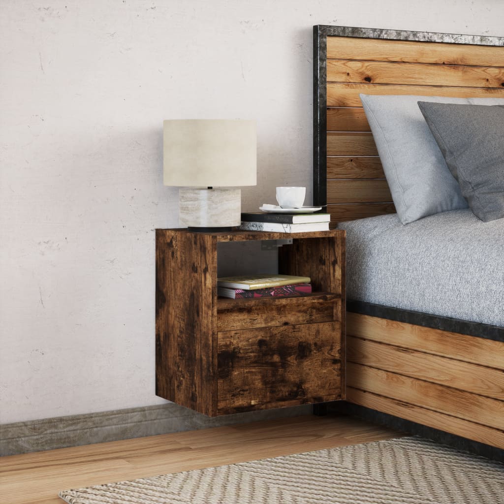 Comodino a Parete con luci LED Rovere Fumo | homemem39