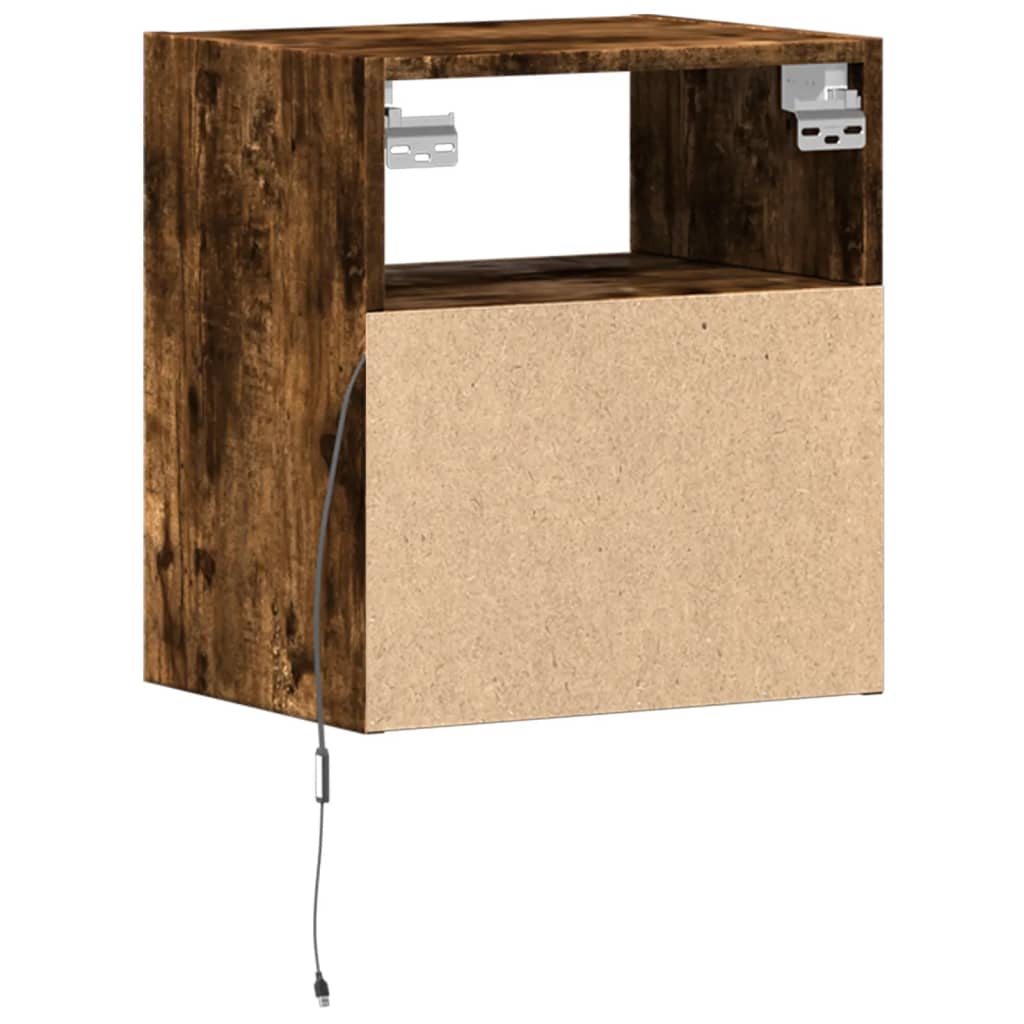 Comodino a Parete con luci LED Rovere Fumo | homemem39