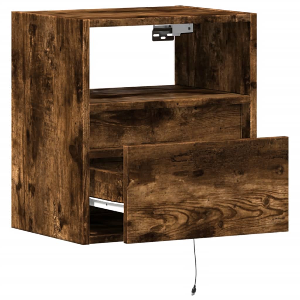 Comodino a Parete con luci LED Rovere Fumo | homemem39