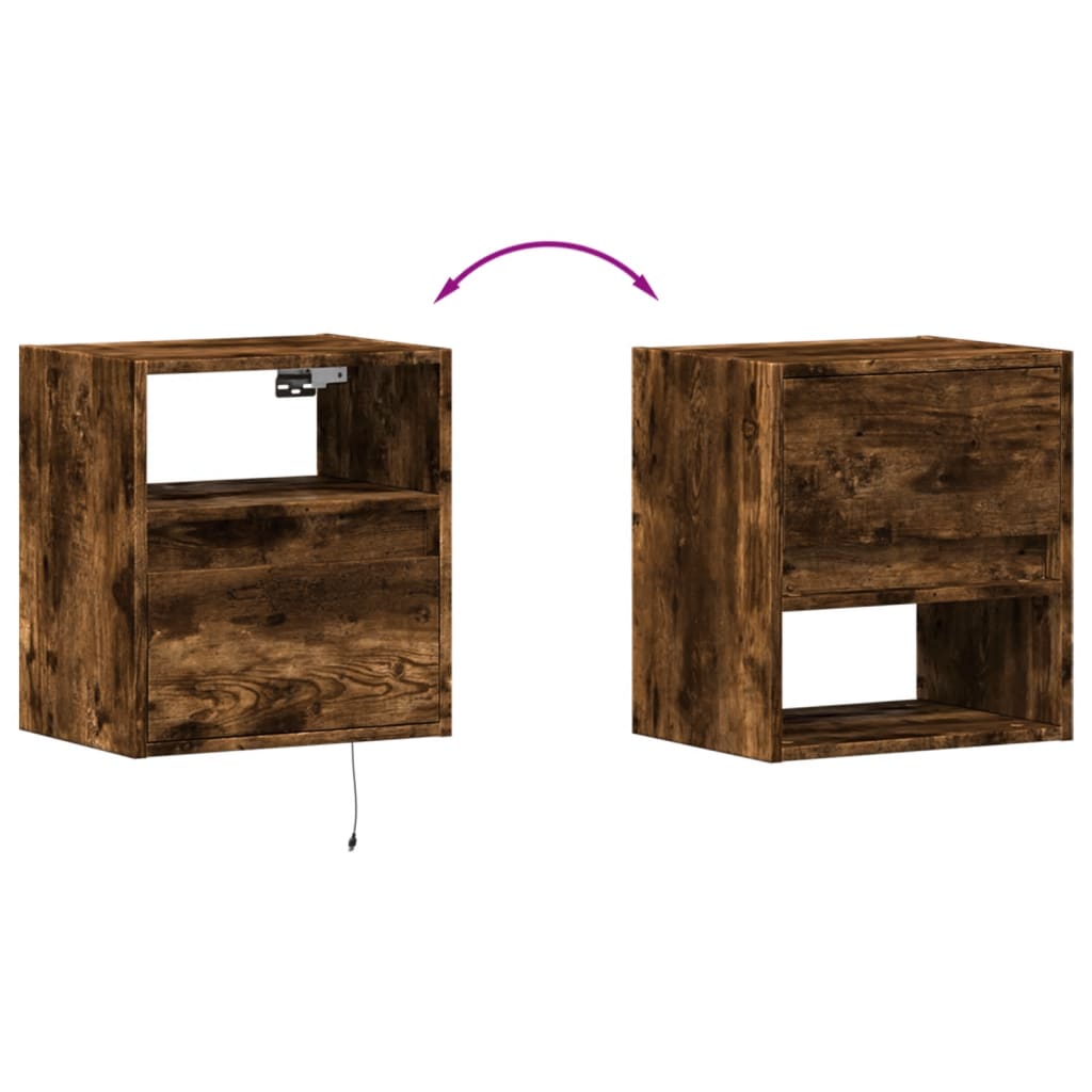 Comodino a Parete con luci LED Rovere Fumo | homemem39
