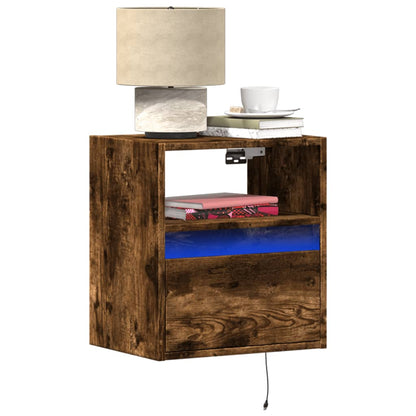 Comodino a Parete con luci LED Rovere Fumo | homemem39