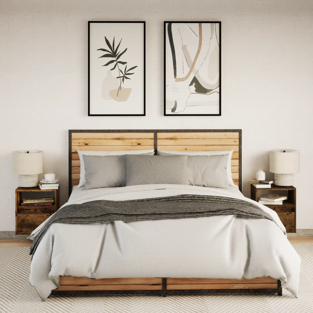 Comodini a Parete con luci LED 2 pz Rovere Fumo - homemem39