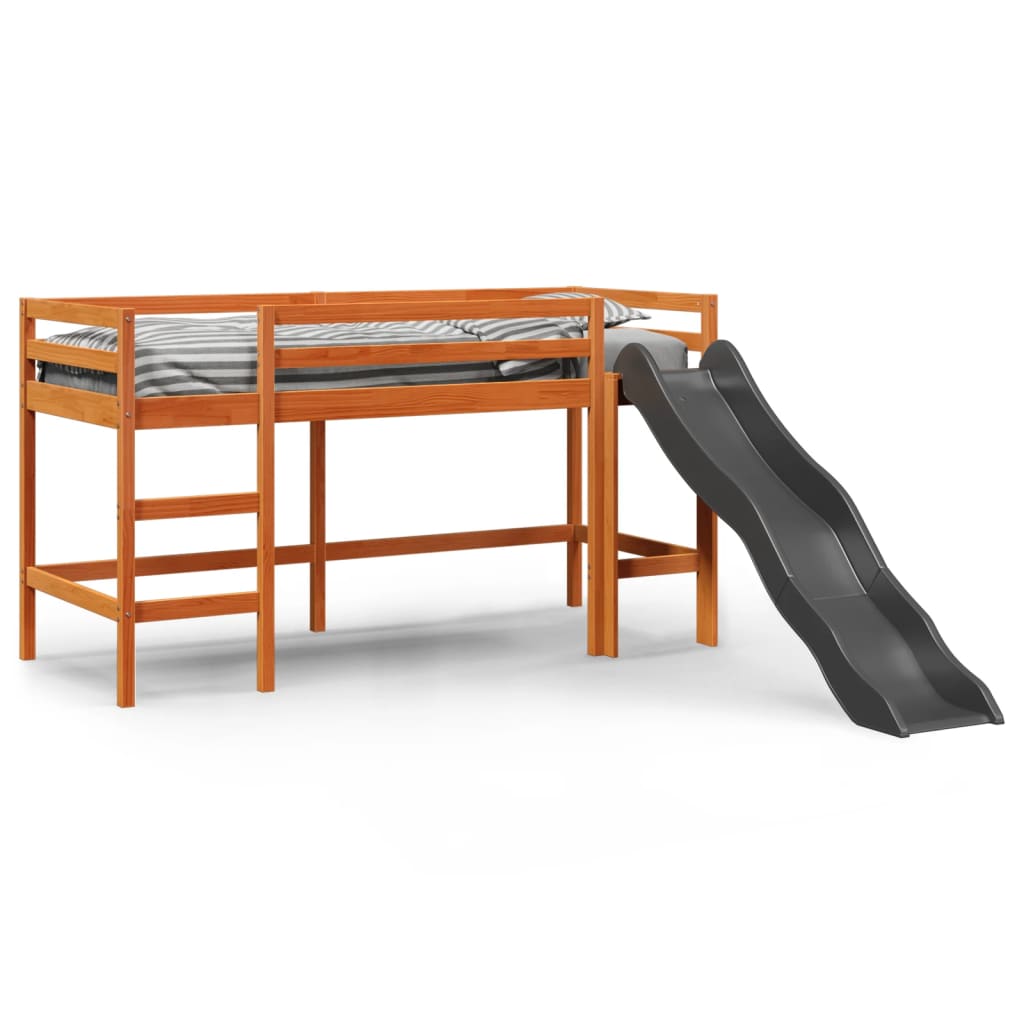 Letto Soppalco senza Materasso Bambini Marrone Cera 90x190 Pino
