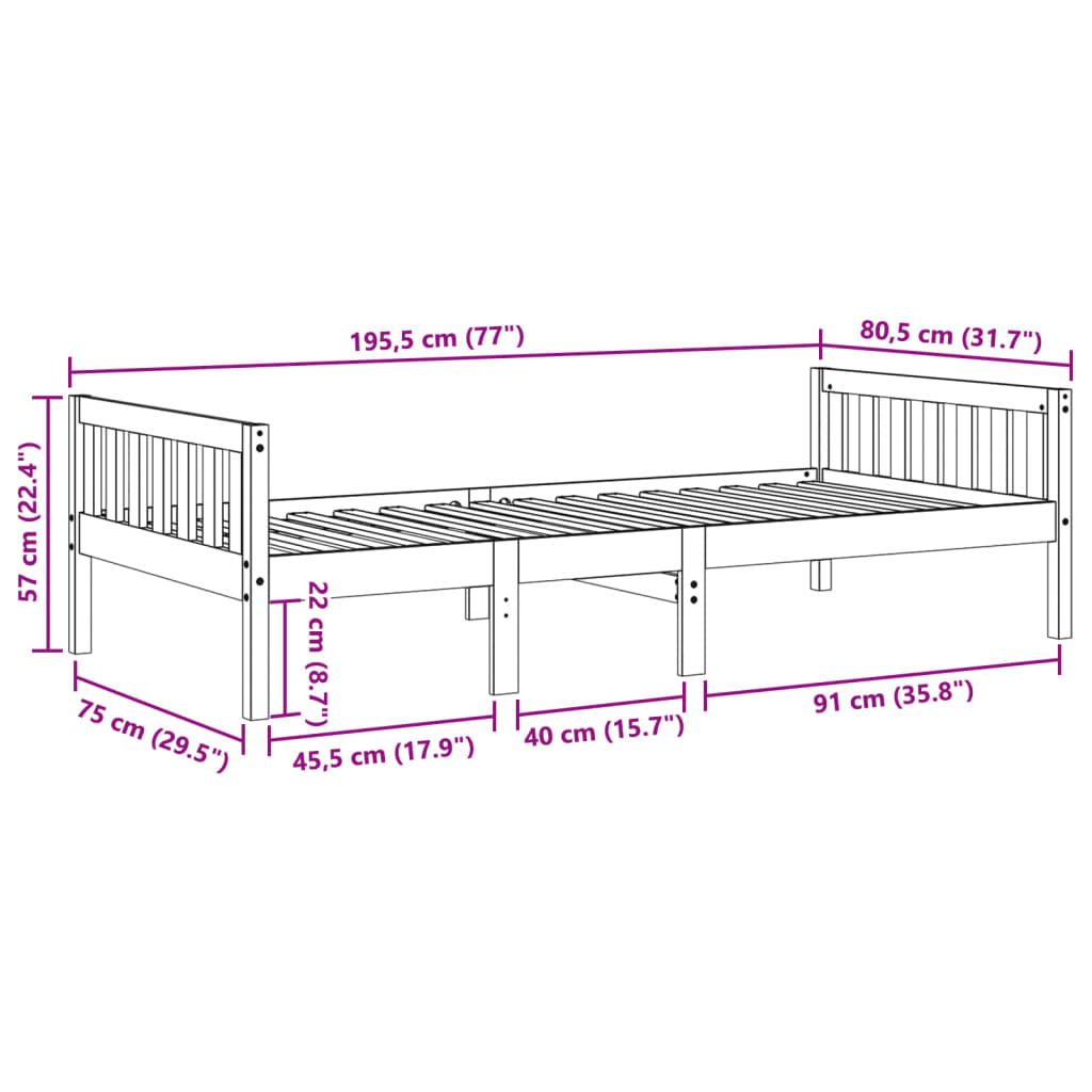 Letto Bambini senza Materasso Marrone Cera 75x190 cm Legno Pino | homemem39