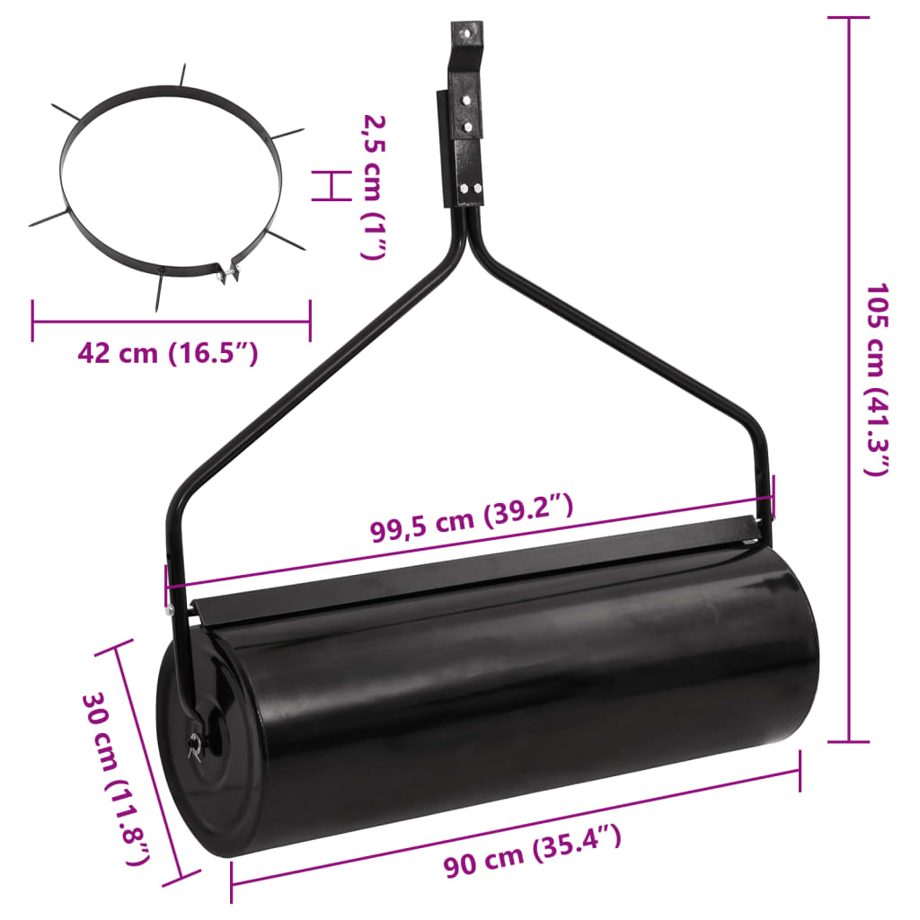 Rullo da Giardino trainabile con Aeratore a Morsetti Nero 63 L in Ferro | homemem39