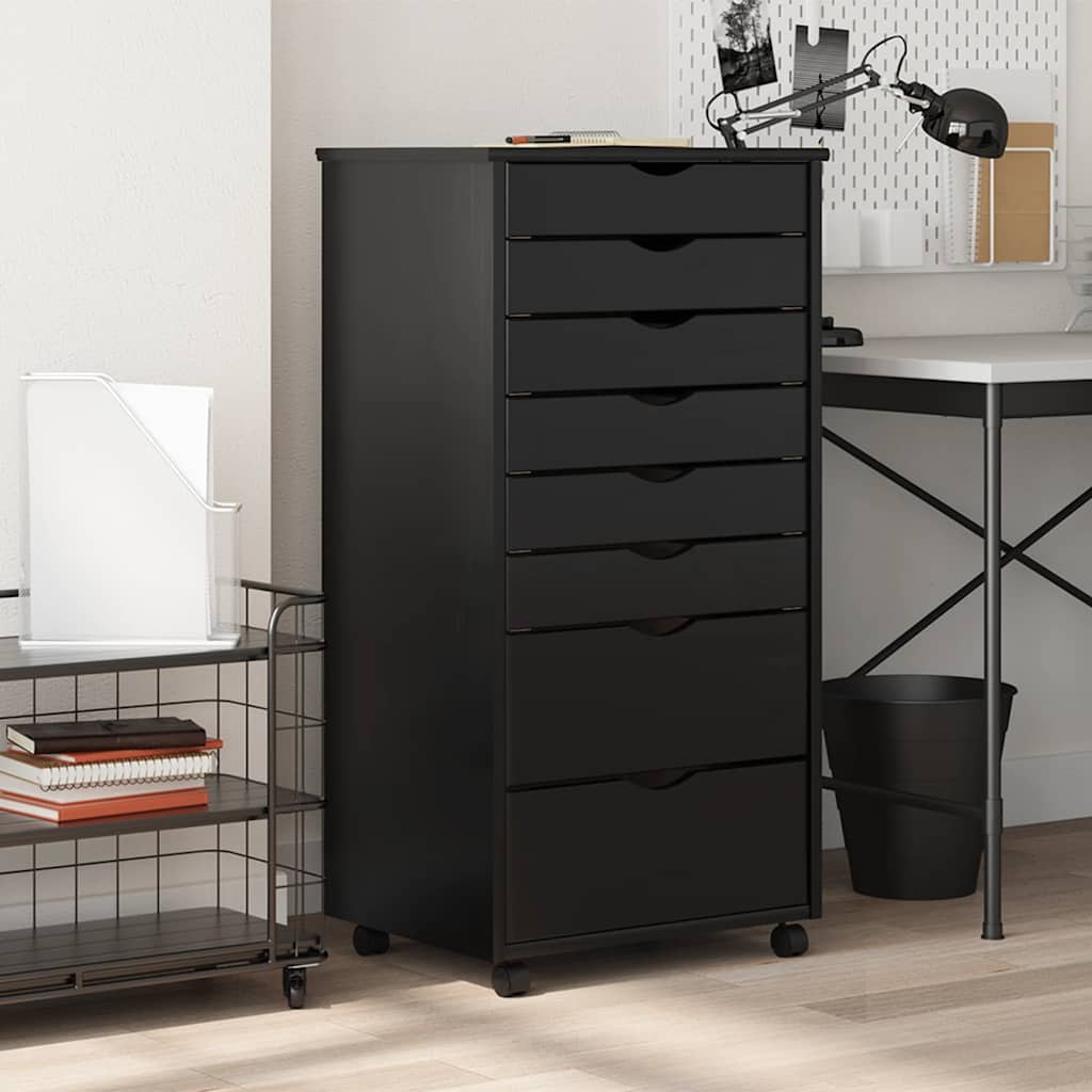 Armadietto Rotante con Cassetti MOSS Nero Legno Massello Pino | homemem39
