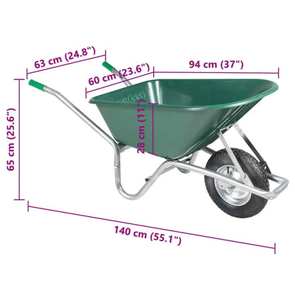 Carriola Verde 90 L 150 kg in Acciaio Zincato e Plastica - homemem39