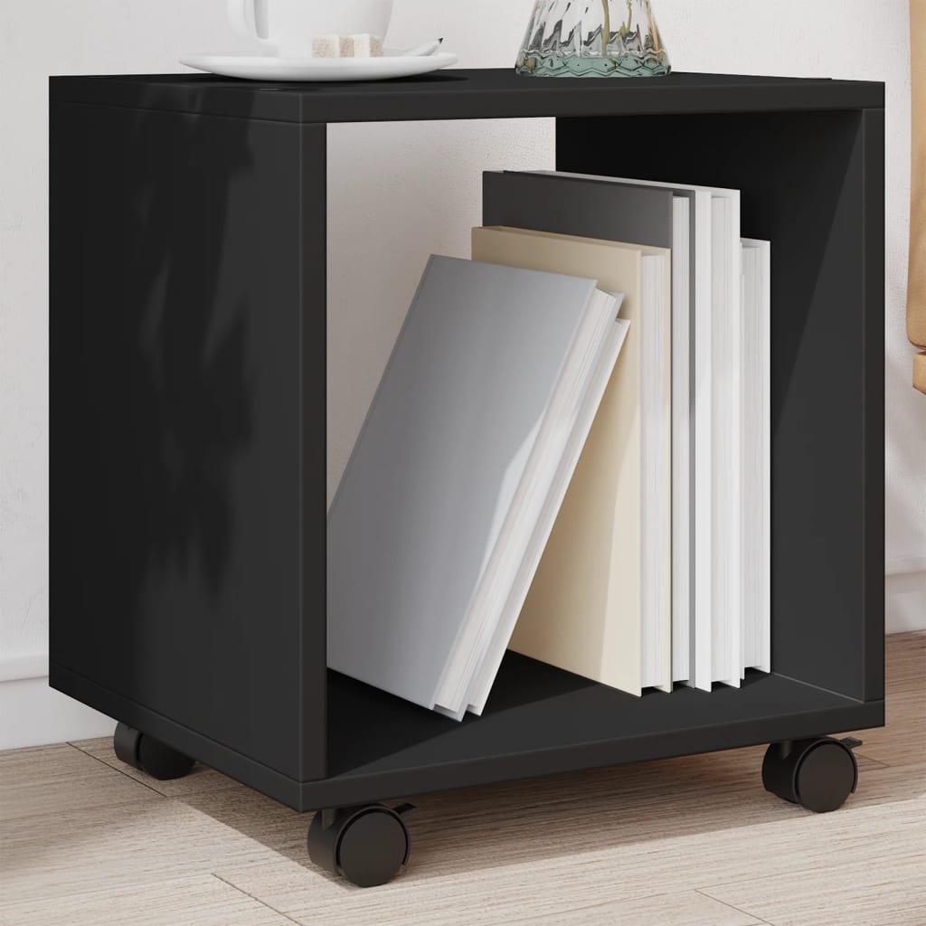 Mobiletto con Ruote Nero 37x33x42,5 cm in Truciolato - homemem39