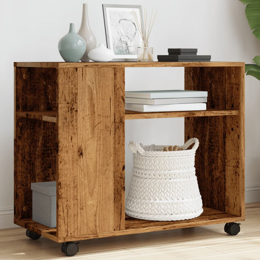 Tavolino con Ruote Legno Antico 70x35x60cm in Truciolato - homemem39