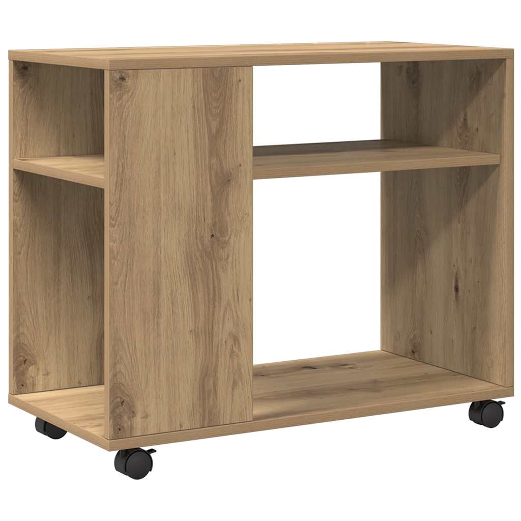Tavolino con Ruote Rovere Artigianale 70x35x60 cm in Truciolato | homemem39