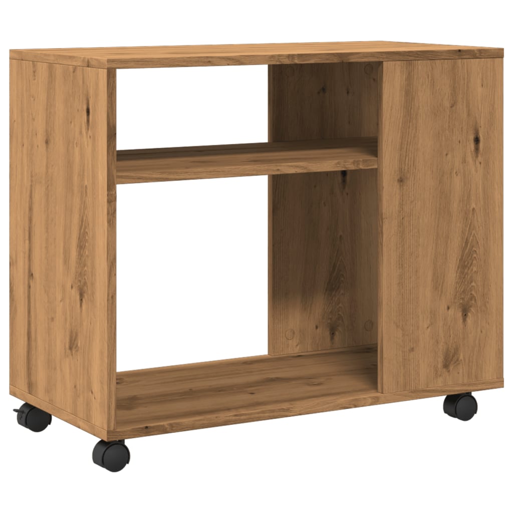 Tavolino con Ruote Rovere Artigianale 70x35x60 cm in Truciolato - homemem39