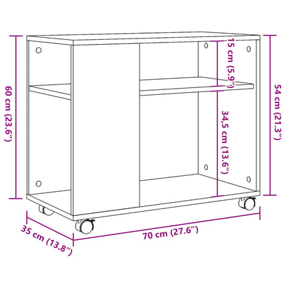 Tavolino con Ruote Rovere Artigianale 70x35x60 cm in Truciolato - homemem39
