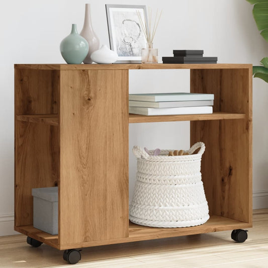 Tavolino con Ruote Rovere Artigianale 70x35x60 cm in Truciolato - homemem39