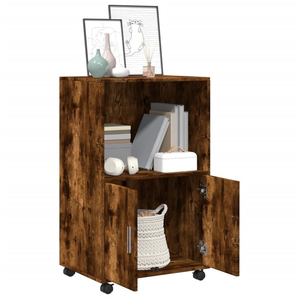 Mobiletto con Ruote Rovere Fumo 55x40x91 cm in Truciolato - homemem39
