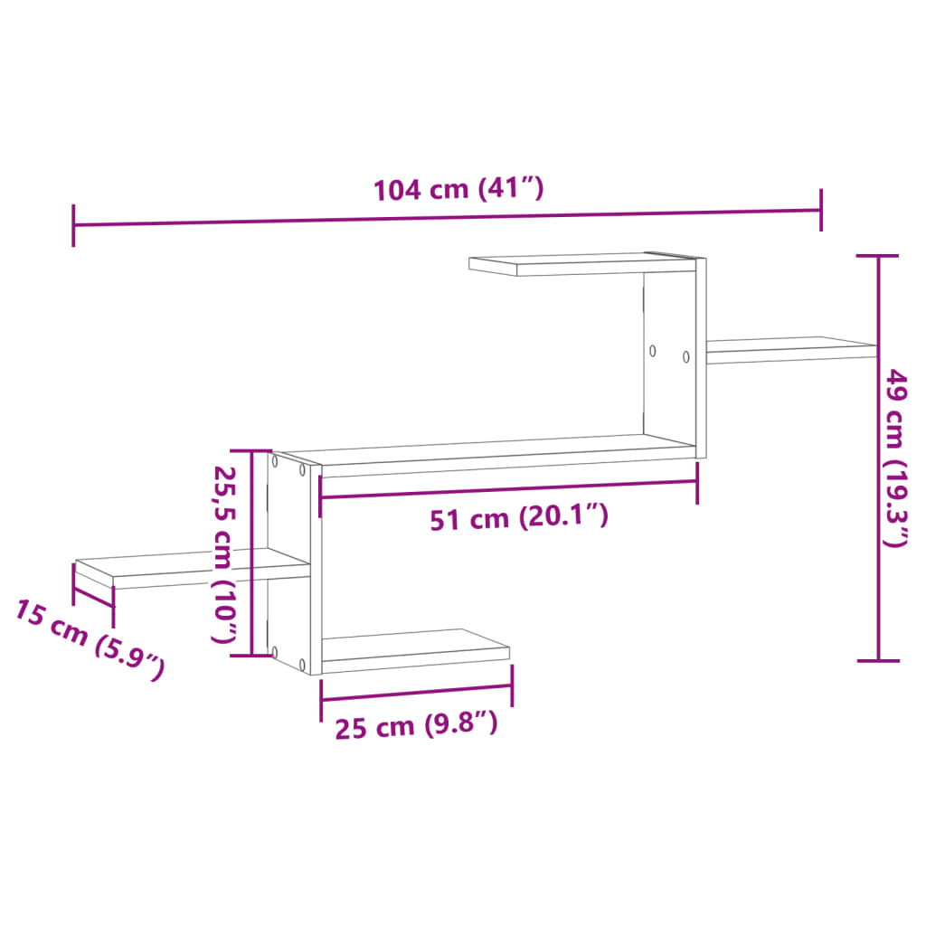 Scaffale a Muro Rovere Fumo 104x15x49 cm in Truciolato | homemem39