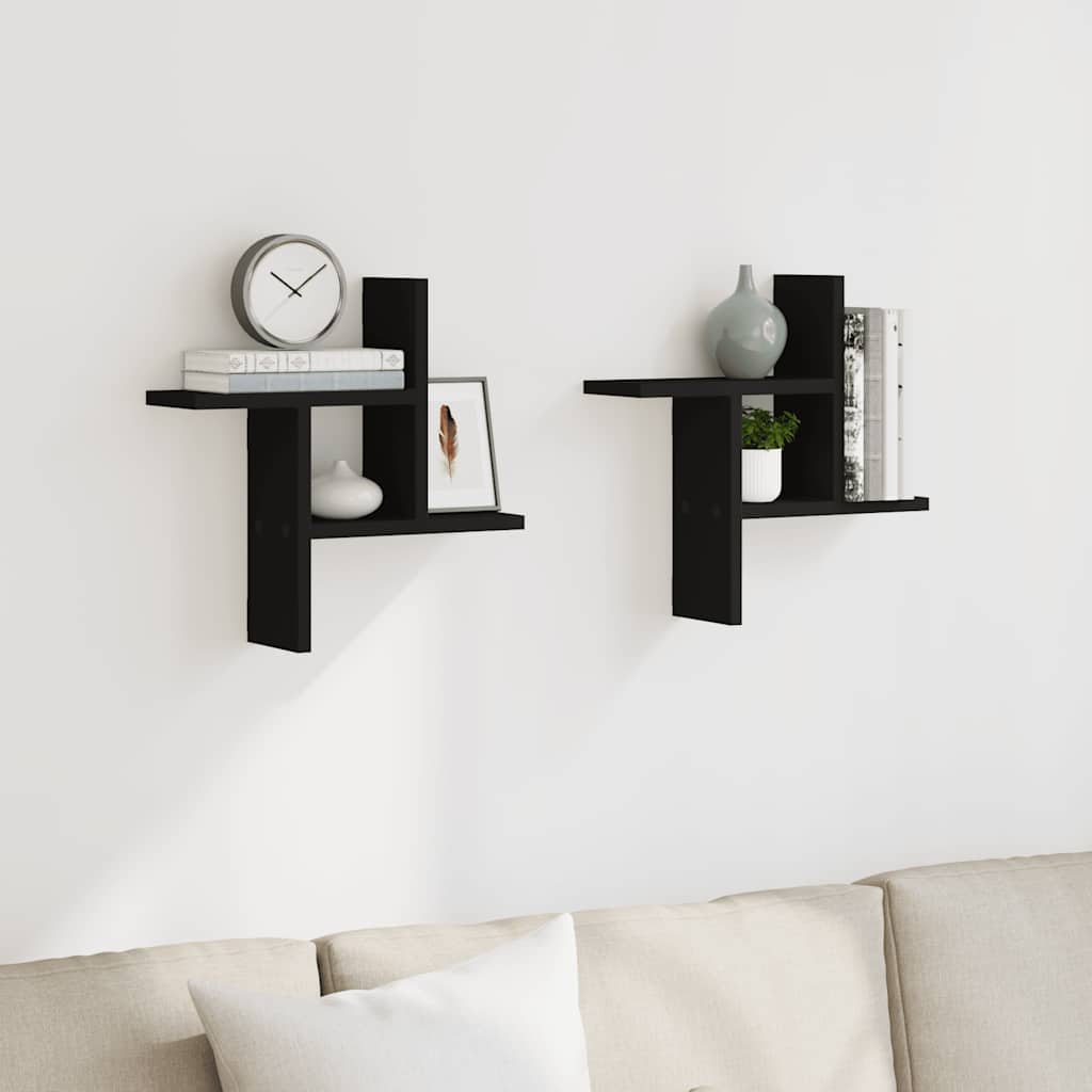 Mensole da Parete 2pz Nere 38x12x38 cm in Truciolato | homemem39