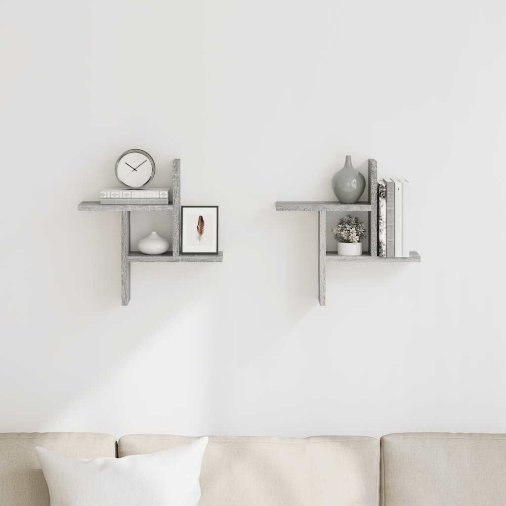 Mensole a Parete 2pz Grigio Sonoma 38x12x38 cm in Truciolato | homemem39