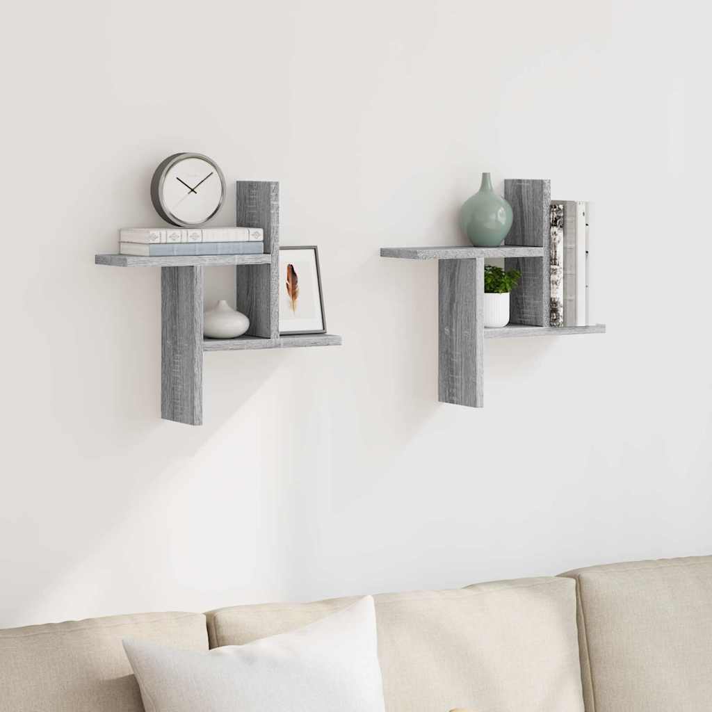 Mensole a Parete 2pz Grigio Sonoma 38x12x38 cm in Truciolato | homemem39