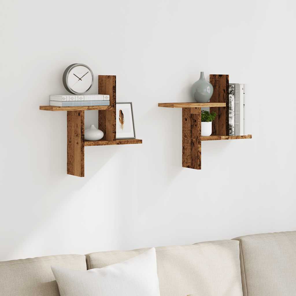 Mensole da Parete 2pz Legno Vecchio 38x12x38 cm in Truciolato | homemem39