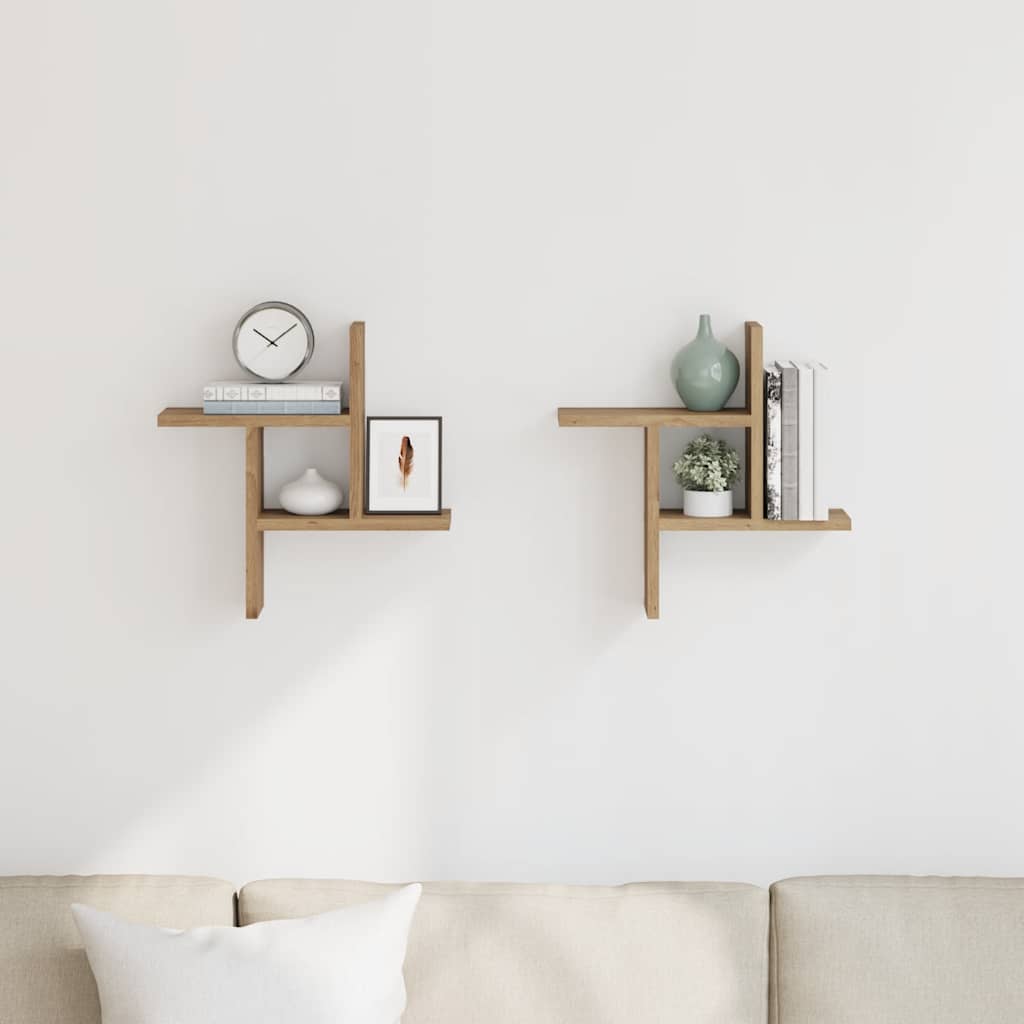 Mensole Parete 2pz Rovere Artigianale 38x12x38 cm in Truciolato | homemem39