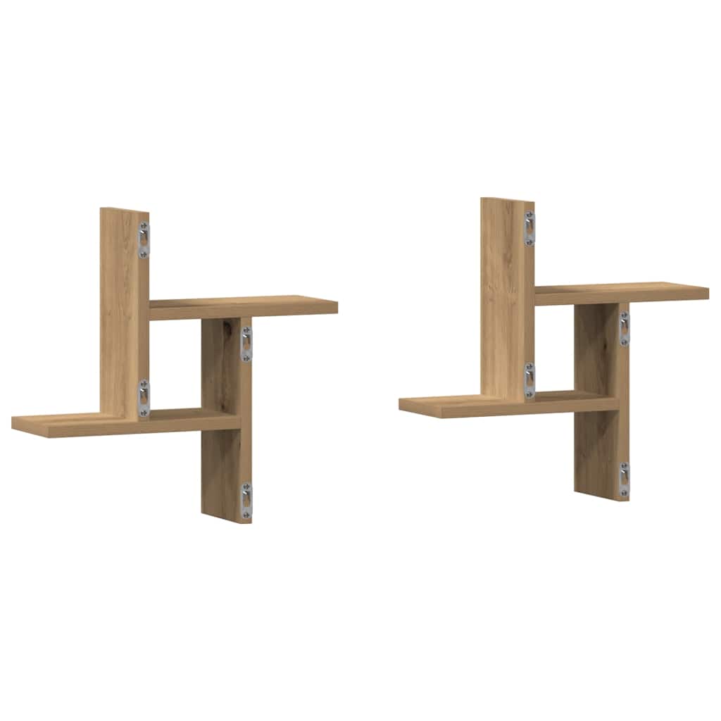 Mensole Parete 2pz Rovere Artigianale 38x12x38 cm in Truciolato | homemem39