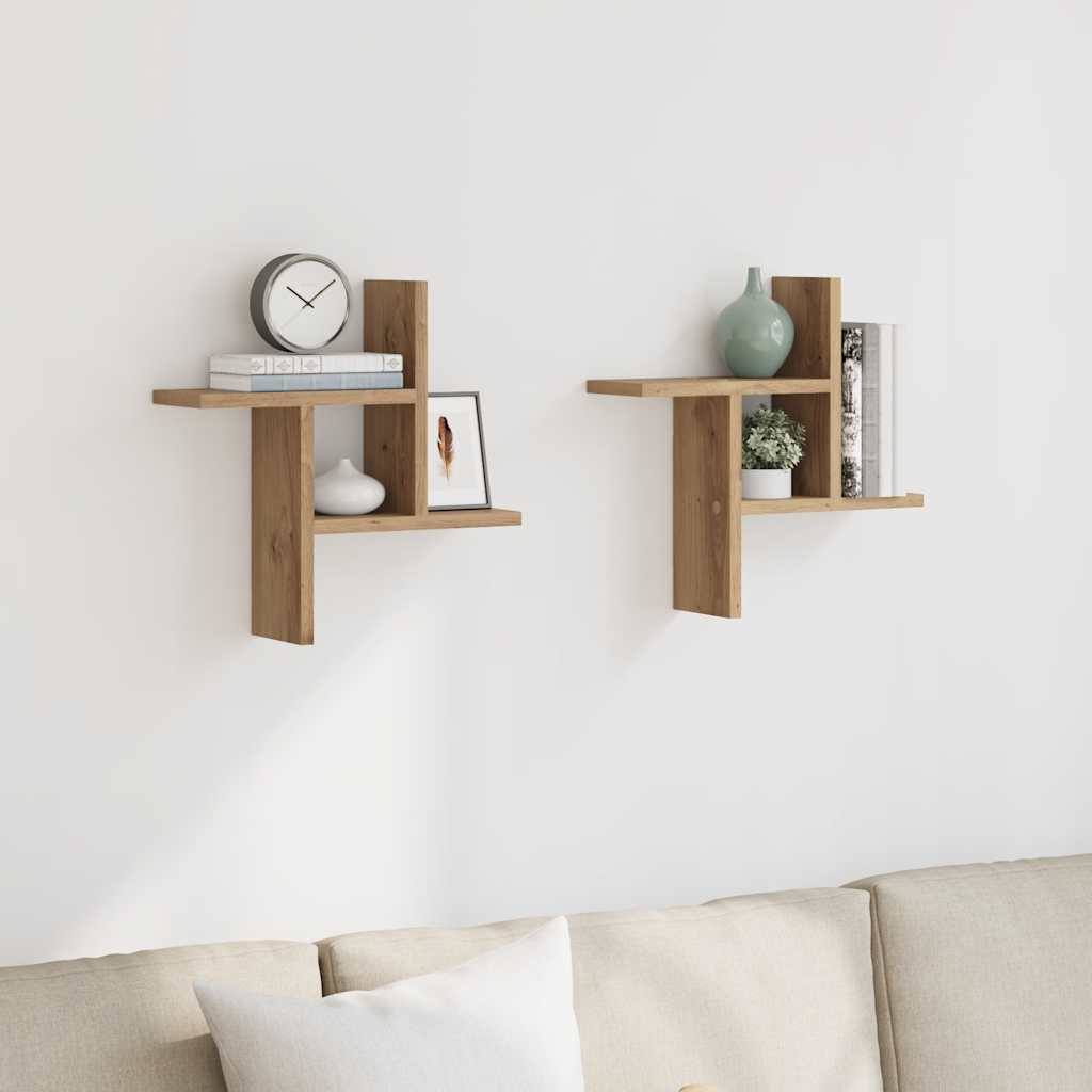 Mensole Parete 2pz Rovere Artigianale 38x12x38 cm in Truciolato | homemem39