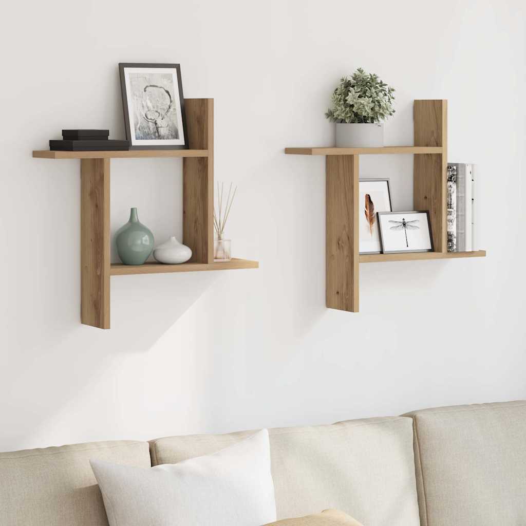 Mensole Parete 2pz Rovere Artigianale 50x12x50 cm in Truciolato | homemem39