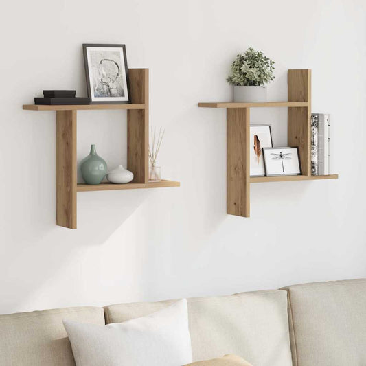 Mensole Parete 2pz Rovere Artigianale 50x12x50 cm in Truciolato | homemem39