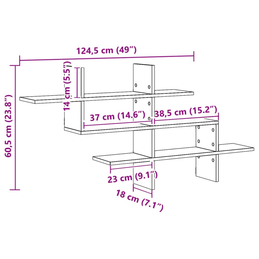 Mensola a Muro Rovere Artigianale 124,5x18x60,5cm in Truciolato | homemem39