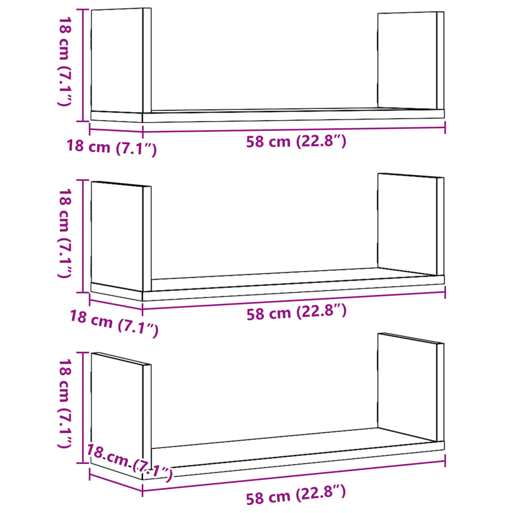 Mensole da Parete 3pz Rovere Marrone 58x18x18 cm in Truciolato | homemem39