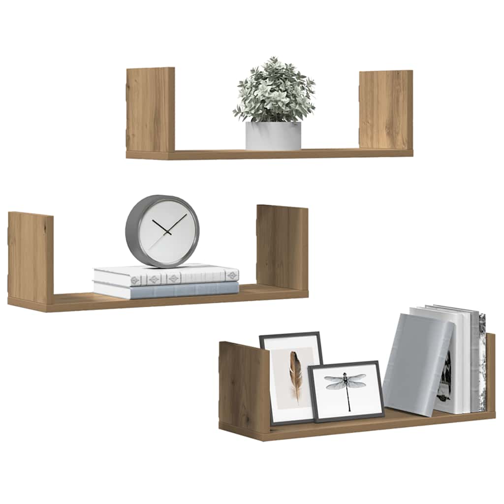 Mensole Parete 3pz Rovere Artigianale 58x18x18 cm in Truciolato | homemem39