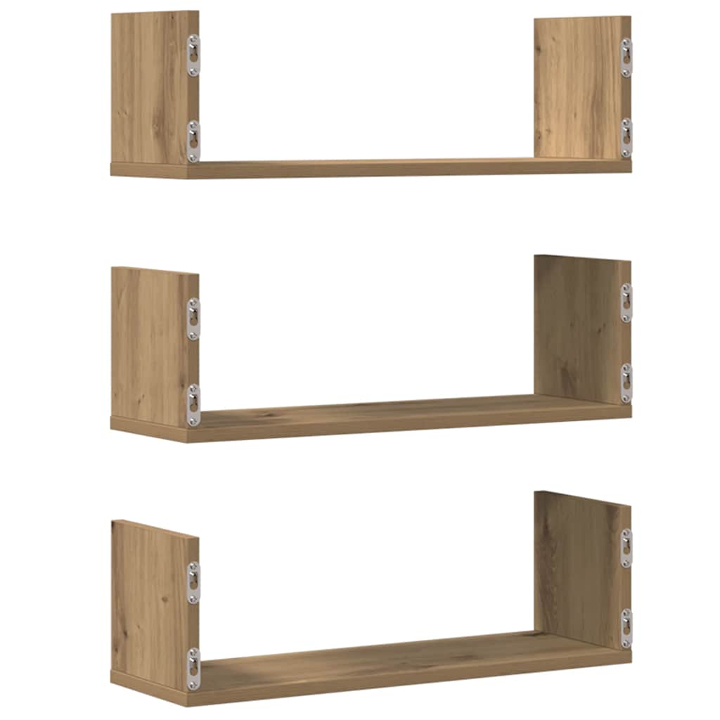 Mensole Parete 3pz Rovere Artigianale 58x18x18 cm in Truciolato | homemem39