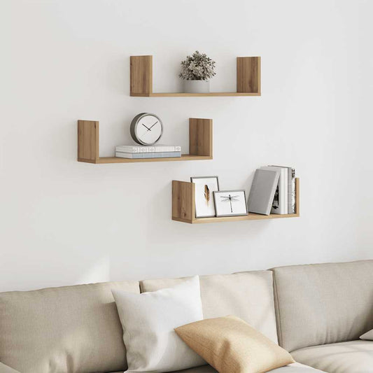 Mensole Parete 3pz Rovere Artigianale 58x18x18 cm in Truciolato | homemem39