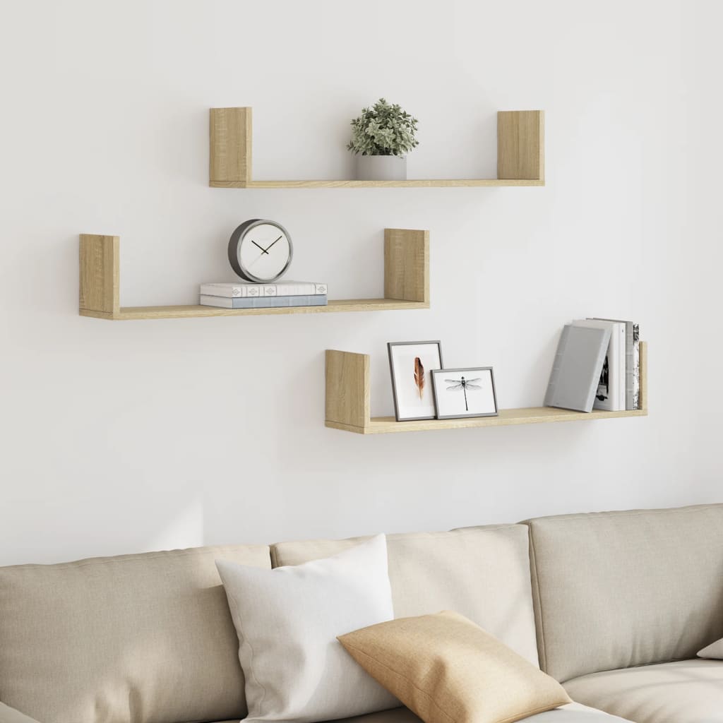 Mensole a Parete 3pz Rovere Sonoma 80x18x18 cm in Truciolato | homemem39