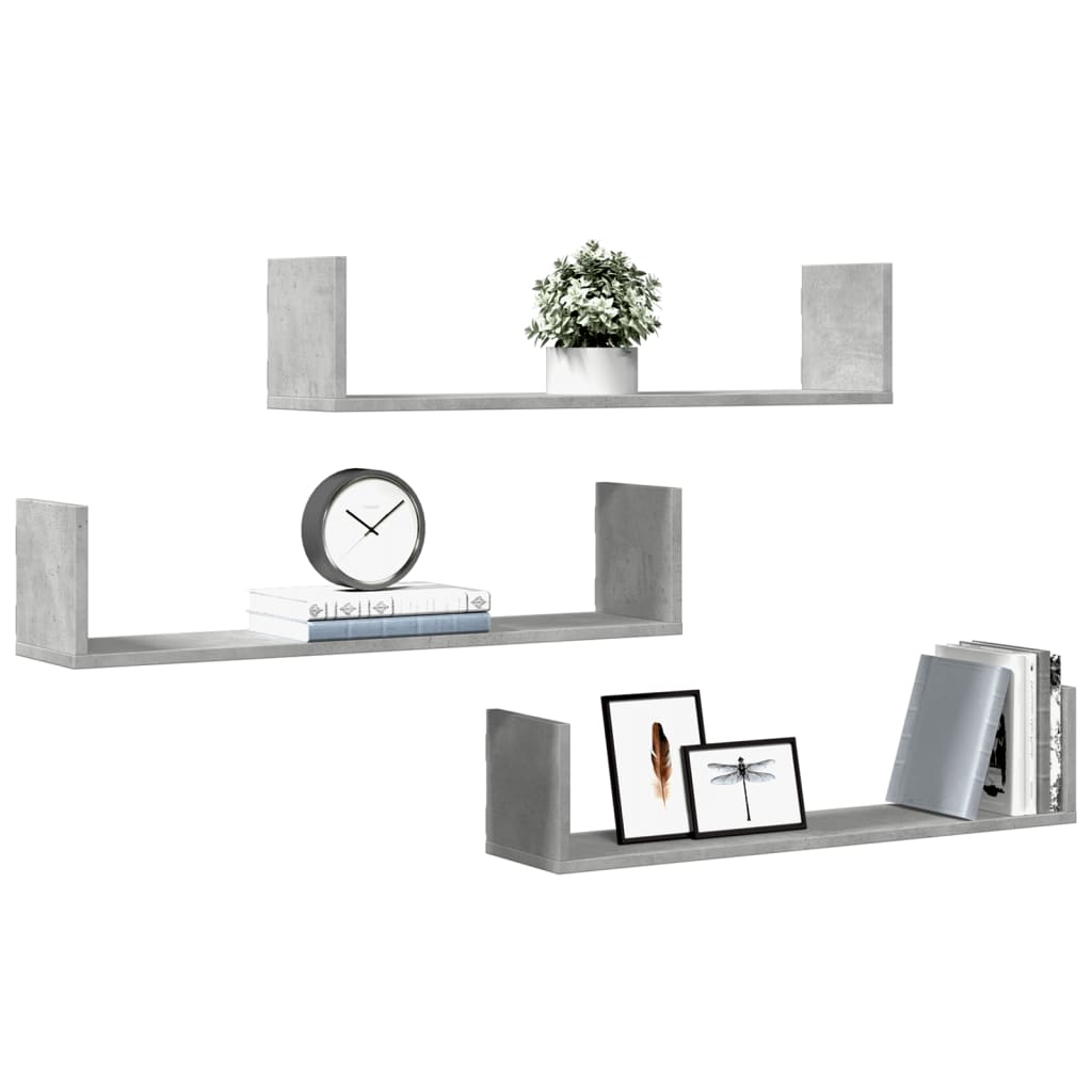 Mensole a Parete 3pz Grigio Cemento 80x18x18 cm in Truciolato | homemem39