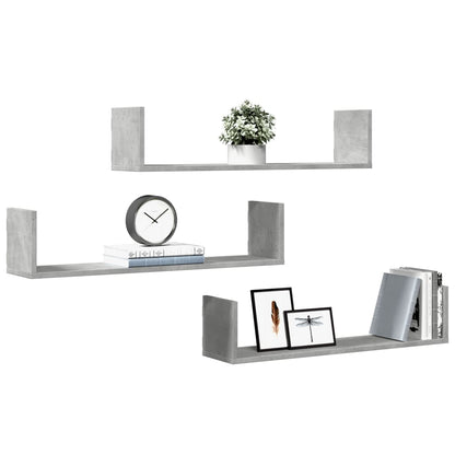 Mensole a Parete 3pz Grigio Cemento 80x18x18 cm in Truciolato | homemem39