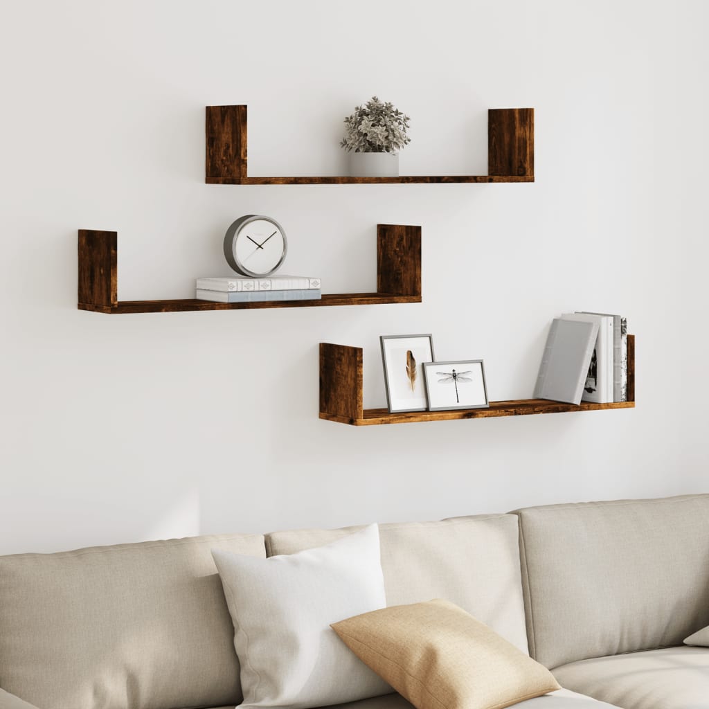 Mensole a Parete 3pz Rovere Fumo 80x18x18 cm in Truciolato | homemem39