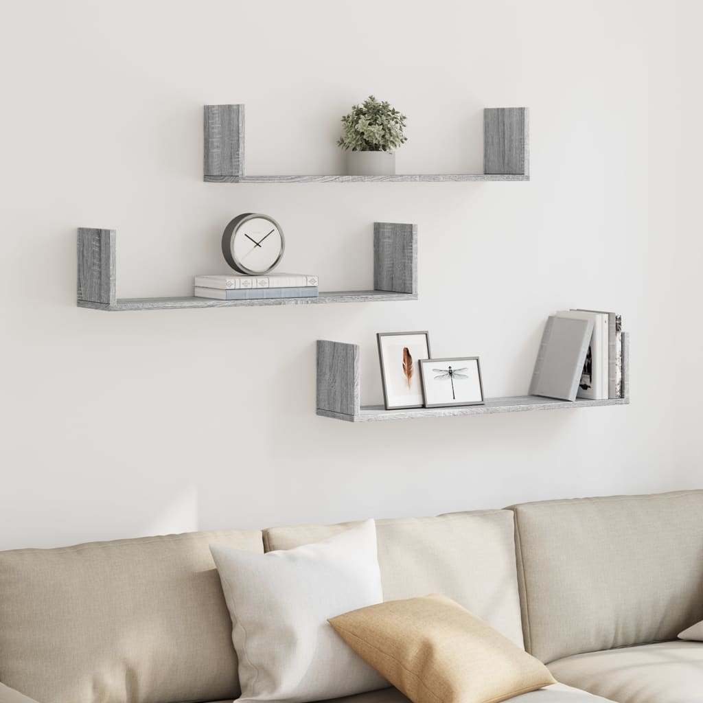 Mensole a Parete 3pz Grigio Sonoma 80x18x18 cm in Truciolato | homemem39