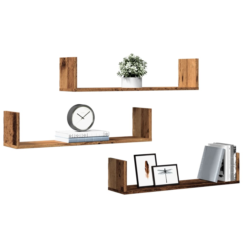 Mensole a Parete 3pz Legno Antico 80x18x18 cm in Truciolato | homemem39