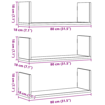 Mensole a Parete 3pz Legno Antico 80x18x18 cm in Truciolato | homemem39