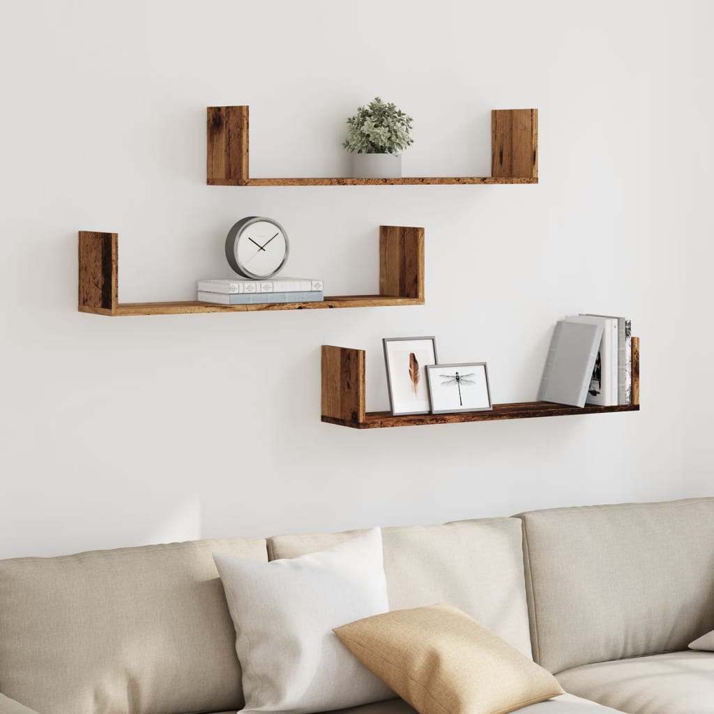 Mensole a Parete 3pz Legno Antico 80x18x18 cm in Truciolato | homemem39