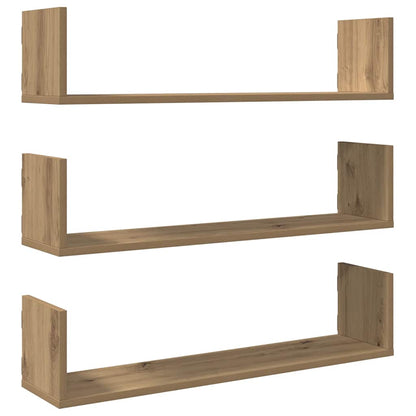 Mensole Parete 3pz Rovere Artigianale 80x18x18 cm in Truciolato | homemem39