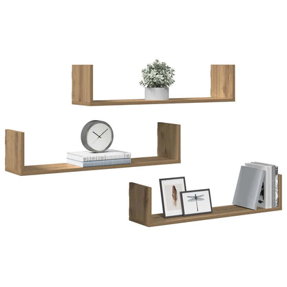 Mensole Parete 3pz Rovere Artigianale 80x18x18 cm in Truciolato | homemem39