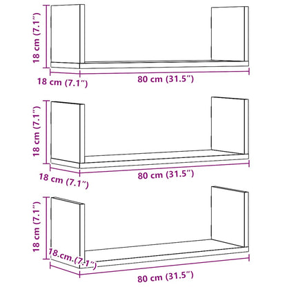 Mensole Parete 3pz Rovere Artigianale 80x18x18 cm in Truciolato | homemem39