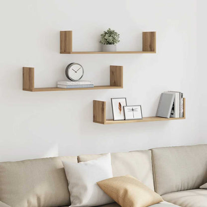 Mensole Parete 3pz Rovere Artigianale 80x18x18 cm in Truciolato | homemem39
