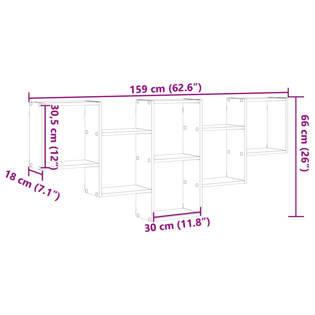 Scaffale a Muro Grigio Cemento 159x18x66 cm in Truciolato | homemem39