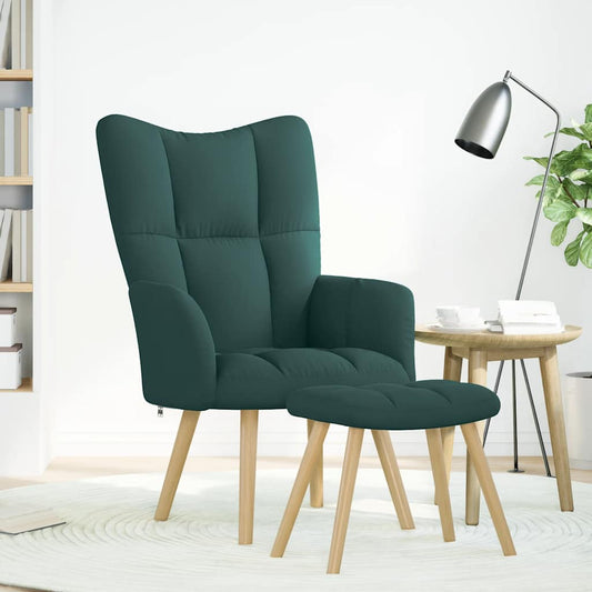 Poltrona Relax con Poggiapiedi Verde Scuro in Tessuto | homemem39