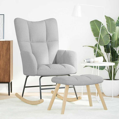 Poltrona a Dondolo con Poggiapiedi Grigio Nuvola in Tessuto