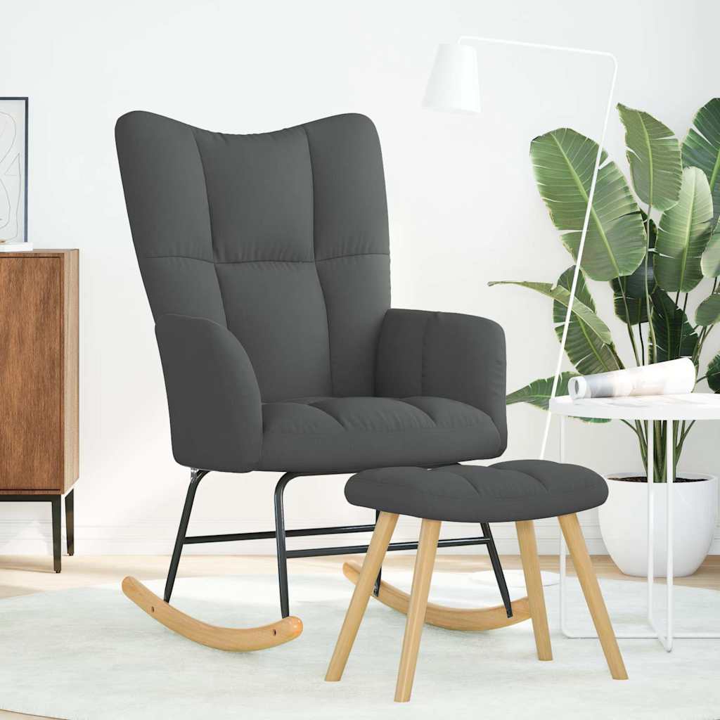 Poltrona a Dondolo con Poggiapiedi Grigio Scuro in Tessuto