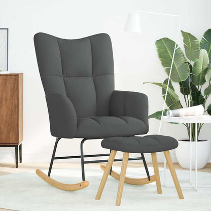 Poltrona a Dondolo con Poggiapiedi Grigio Scuro in Tessuto